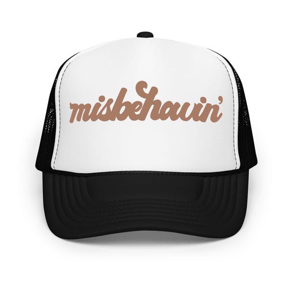 Miss Behavin\' Embroidered Trucker Hat - White & Black with Red Script Miss Behavin main image 4