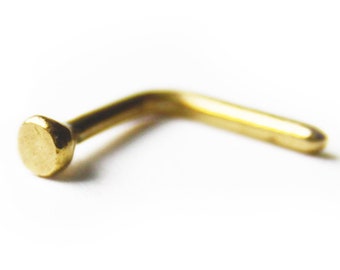 24K Yellow Gold Rustic Disc Flat Nose Stud or Screw (multiple gauges)