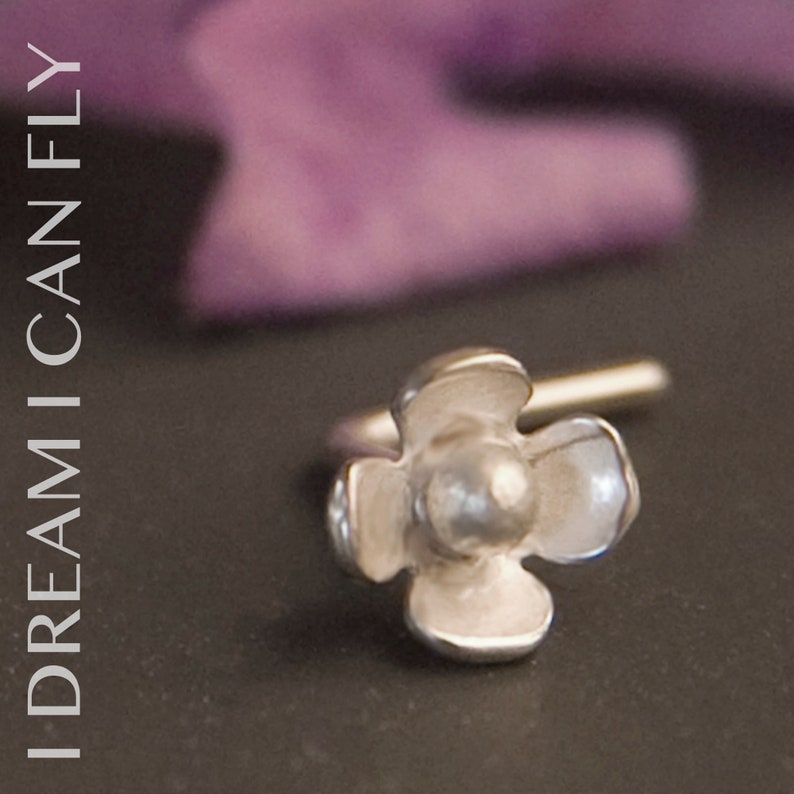 20g Silver Flower Nose Jewelry Sterling silver 20 gauge nose stud or screw image 3