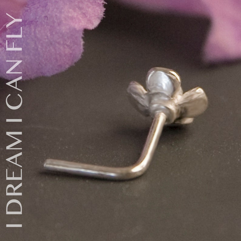 20g Silver Flower Nose Jewelry Sterling silver 20 gauge nose stud or screw image 4