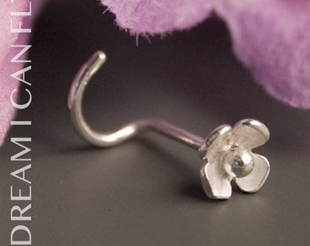 20g Silver Flower Nose Jewelry - Sterling silver 20 gauge nose stud or screw