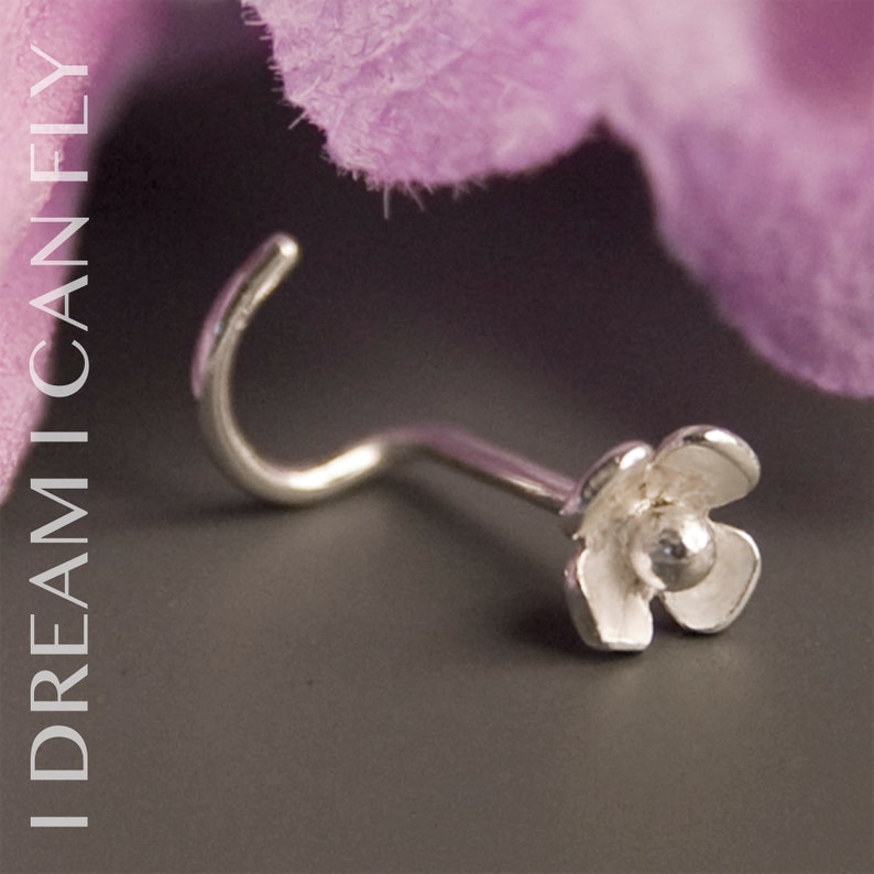 20g Silver Flower Nose Jewelry Sterling silver 20 gauge nose stud or screw image 1