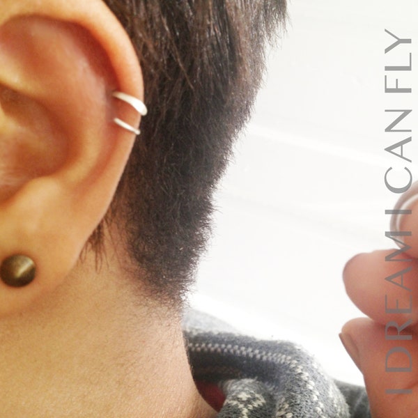 18k Palladium White Gold Open Hoop Earring / Cartilage Hoop / Pierced Ear Cuff for the left ear (multiple sizes & gauges) - NICKEL FREE