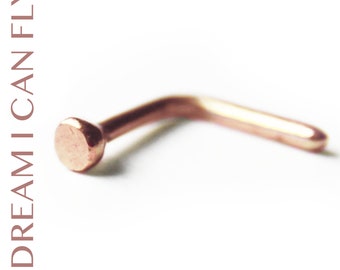 18K Rose Gold Rustic Disc Flat Nose Stud or Screw (multiple gauges)