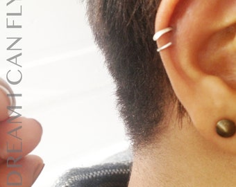 14k Palladium White Gold Open Hoop Earring / Cartilage Hoop / Pierced Ear Cuff for the right ear (multiple sizes & gauges) - NICKEL FREE