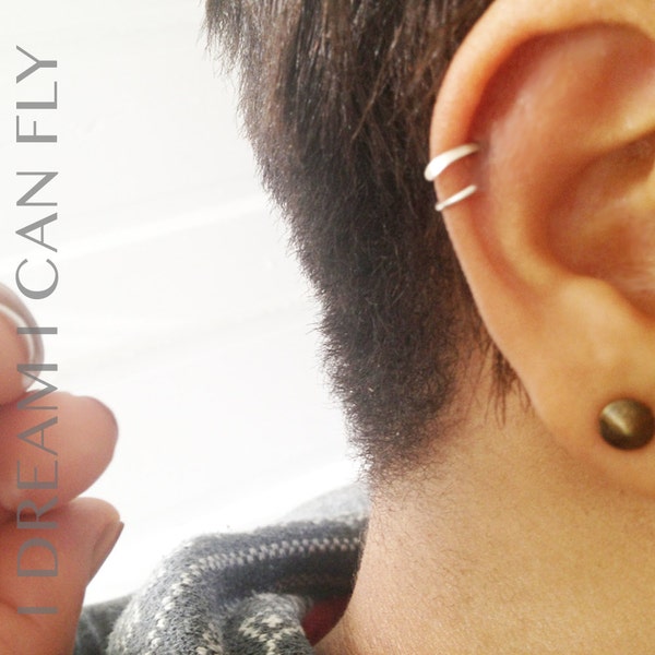 18k Palladium White Gold Open Hoop Earring / Cartilage Hoop / Pierced Ear Cuff for the right ear (multiple sizes & gauges) - NICKEL FREE