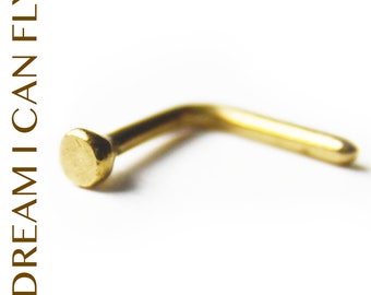 18K Yellow Gold Rustic Disc Flat Nose Stud or Screw (multiple gauges)