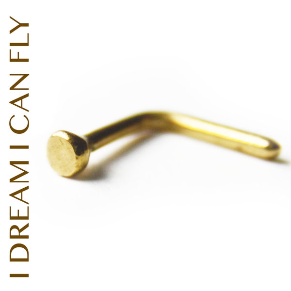 18K Yellow Gold Rustic Disc Flat Nose Stud or Screw (multiple gauges)