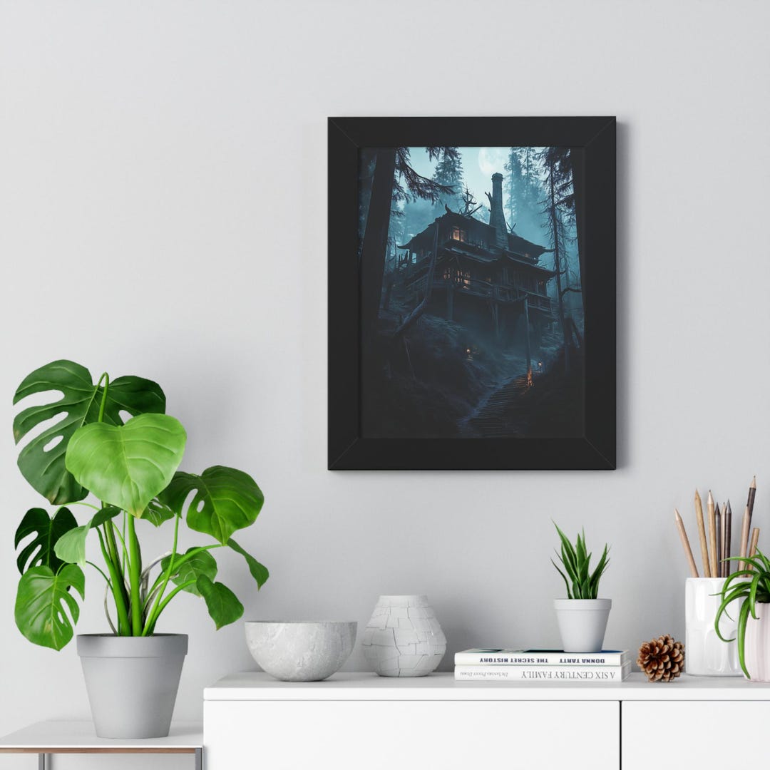 Haunted Cabin Vertical Poster Print, Spooky Forest Wall Art, Dark ...