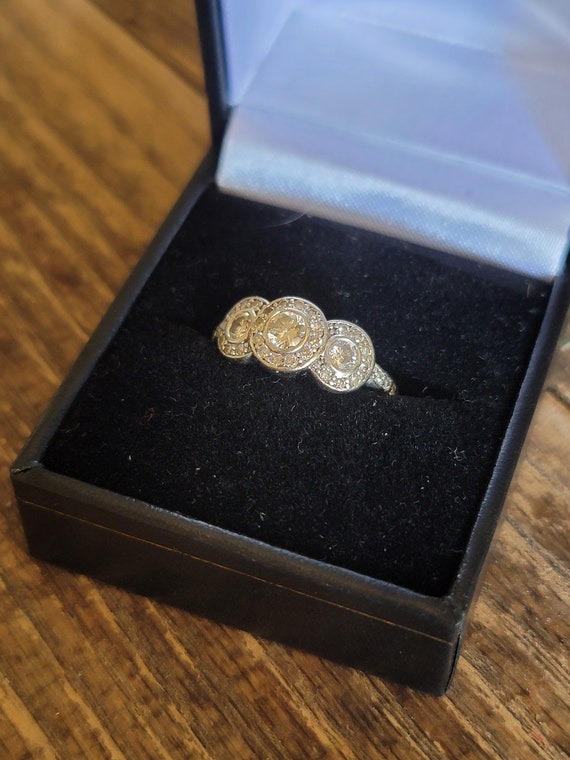 Art deco Style 3 Stone Diamond Halo Ring - image 3