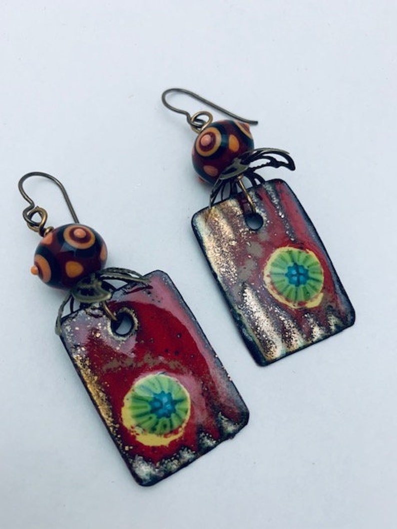 ABO Artisan Made Enamel /& Lamp Work Earrings.