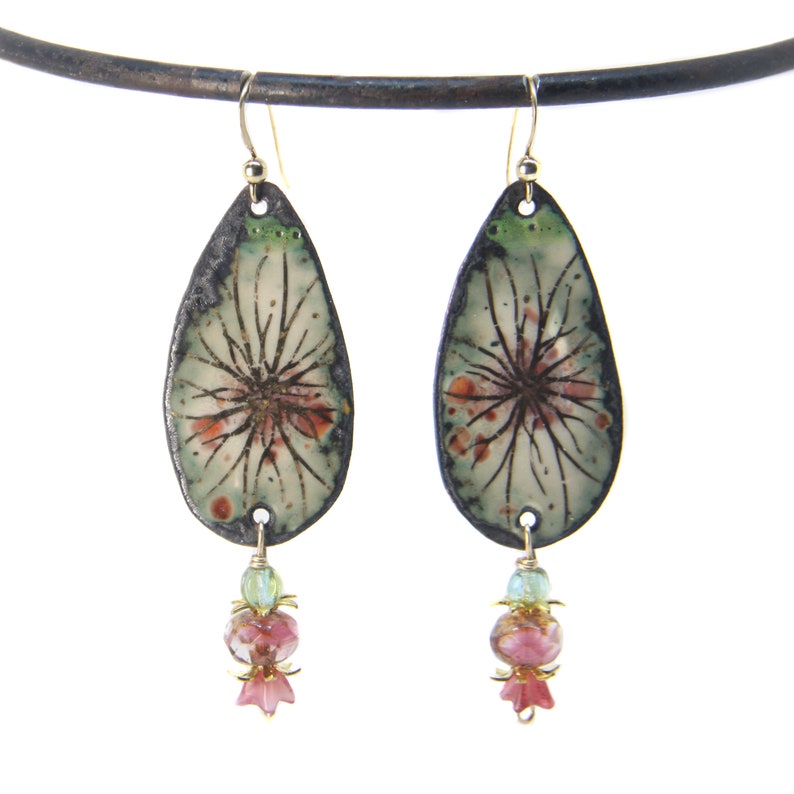 ABO Artisan Made Enamel Earrings Flower Burst image 1