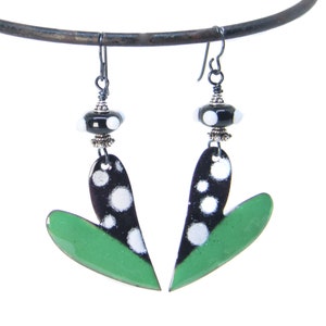 ABO Artisan Made Green Enamel Heart and Lamp Work Earrings.