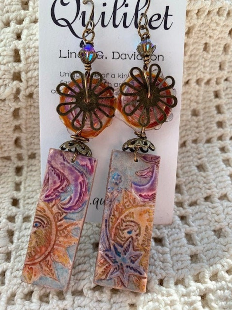 Artisan Made Polymer and Lamp Work Sun and Star Earrings