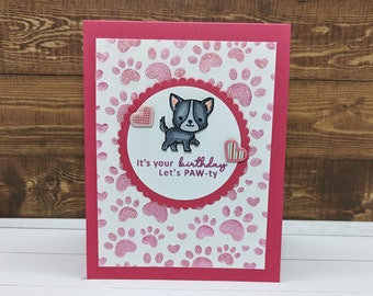 Pink Paw Prints Birthday Card