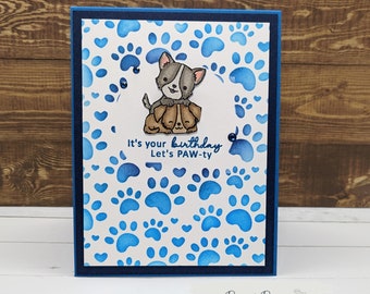 Blue Pawprint Birthday Card