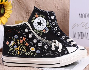 Wedding Flowers Embroidered Platform Shoes/ Bridal Flowers Embroidered Sneakers/ Personalized Bridal Sneaker