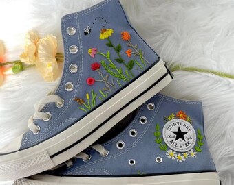 Scarpe con plateau ricamate con fiori nuziali/Sneakers ricamate con fiori nuziali/Sneaker da sposa personalizzata