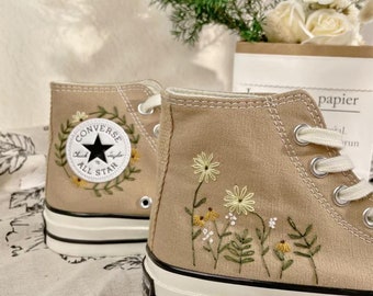 Wedding Flowers Embroidered Platform Shoes/ Bridal Flowers Embroidered Sneakers/ Personalized Bridal Sneaker