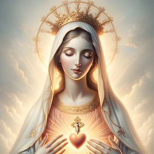 Sagrado Coração de Maria 06 - Download digital - Religioso - Maria - 300 dpi - Tamanhos = Carta, A3, A4, A5, A6 - AI Art Print - Imagem para impressão