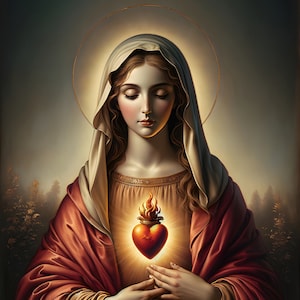 Sacred Heart of Mary 08 - Digital Download - Religiös - Maria - 300 dpi - Größen = Letter, A3, A4, A5, A6 - AI Kunstdruck - Druckbares Bild