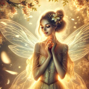 Wunderschöne Goldfee 23 - Digital Download - Feen - Fantasie - 300 dpi - Größen = Letter, A3, A4, A5, A6 - AI Kunstdruck - druckbares Bild