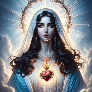 Sagrado Coração de Maria 01 - Download digital - Religioso - Maria - 300 dpi - Tamanhos = Carta, A3, A4, A5, A6 - AI Art Print - Imagem para impressão