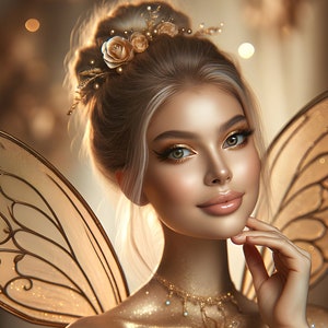 Wunderschöne Goldfee 24 - Digital Download - Feen - Fantasie - 300 dpi - Größen = Letter, A3, A4, A5, A6 - AI Kunstdruck - Druckbares Bild