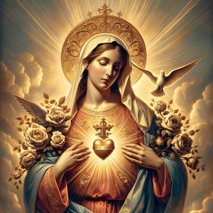 Sagrado Coração de Maria 05 - Download digital - Religioso - Maria - 300 dpi - Tamanhos = Carta, A3, A4, A5, A6 - AI Art Print - Imagem para impressão
