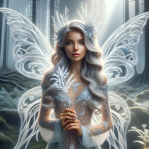 Wunderschöne Silberfee 01 - Digital Download - Feen - Fantasie - 300 dpi - Größen=Letter, A3, A4, A5, A6 - AI Art Print - Druckbares Bild