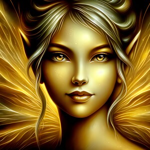 Wunderschöne Goldfee 15 - Digital Download - Feen - Fantasie - 300 dpi - Größen = Letter, A3, A4, A5, A6 - AI Kunstdruck - Druckbares Bild