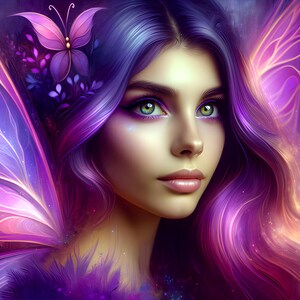 Wunderschöne lila Fee 03 - Digital Download - Feen - Fantasy - 300 dpi - Größen=Letter, A3, A4, A5, A6 - AI Art Print - Druckbares Bild