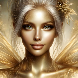 Wunderschöne Goldfee 12 - Digital Download - Feen - Fantasie - 300 dpi - Größen = Letter, A3, A4, A5, A6 - AI Kunstdruck - Druckbares Bild