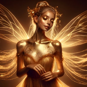 Wunderschöne Goldfee 20 - Digital Download - Feen - Fantasie - 300 dpi - Größen = Letter, A3, A4, A5, A6 - AI Kunstdruck - druckbares Bild
