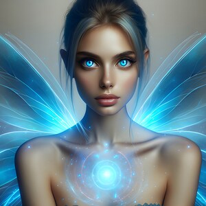 Wunderschöne blaue Fee 05 - Digital Download - Feen - Fantasie - 300 dpi - Größen = Letter, A3, A4, A5, A6 - AI Kunstdruck - druckbares Bild