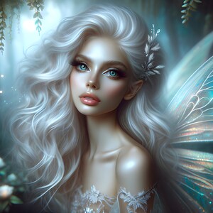 Wunderschöne Silberfee 03 - Digital Download - Feen - Fantasie - 300 dpi - Größen=Letter, A3, A4, A5, A6 - AI Art Print - Druckbares Bild