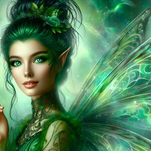 Wunderschöne grüne Fee 06 - Digital Download - Feen - Fantasie - 300 dpi - Größen= Letter, A3, A4, A5, A6 - AI Kunstdruck - Druckbares Bild