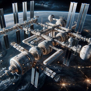 Enorme estación espacial - Descarga digital - Espacio - Tecnología - 300 ppp - Tamaños = Carta, A3, A4, A5, A6 - Impresión de arte AI - Imagen imprimible