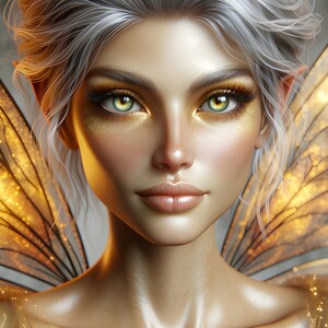 Wunderschöne Goldfee 07 - Digital Download - Feen - Fantasie - 300 dpi - Größen = Letter, A3, A4, A5, A6 - AI Kunstdruck - druckbares Bild