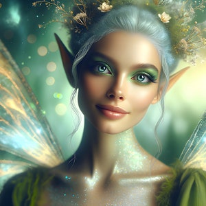 Wunderschöne grüne Fee 15 - Digital Download - Feen - Fantasy - 300 dpi - Größen= Letter, A3, A4, A5, A6 - AI Art Print - Druckbares Bild