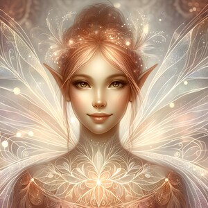 Hada de cobre serena 03 - Descarga digital - Hadas - Fantasía - 300 dpi - Tamaños = Carta, A3, A4, A5, A6 - Impresión artística AI - Imagen imprimible