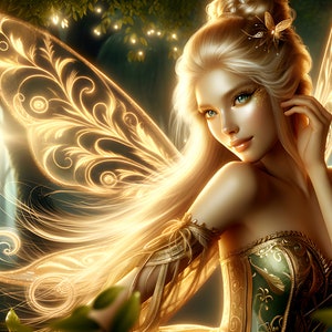 Wunderschöne Goldfee 18 - Digital Download - Feen - Fantasie - 300 dpi - Größen = Letter, A3, A4, A5, A6 - AI Kunstdruck - druckbares Bild