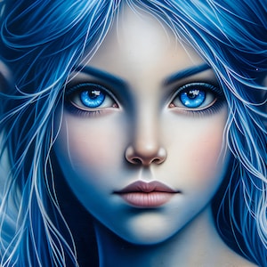 Wunderschöne blaue Fee 06 - Digital Download - Feen - Fantasie - 300 dpi - Größen = Letter, A3, A4, A5, A6 - AI Kunstdruck - druckbares Bild