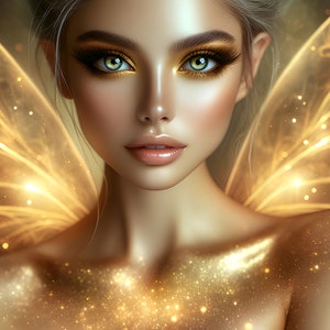Wunderschöne Goldfee 06 - Digital Download - Feen - Fantasie - 300 dpi - Größen = Letter, A3, A4, A5, A6 - AI Kunstdruck - druckbares Bild