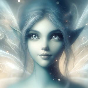Wunderschöne blaue Fee 08 - Digital Download - Feen - Fantasie - 300 dpi - Größen = Letter, A3, A4, A5, A6 - AI Kunstdruck - druckbares Bild