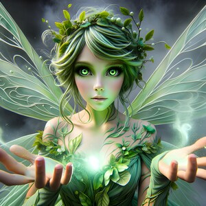 Wunderschöne Grüne Fee 04 - Digital Download - Feen - Fantasy - 300 dpi - Größen= Letter, A3, A4, A5, A6 - AI Kunstdruck - Druckbares Bild