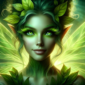 Wunderschöne grüne Fee 10 - Digital Download - Feen - Fantasie - 300 dpi - Größen= Letter, A3, A4, A5, A6 - AI Art Print - Druckbares Bild