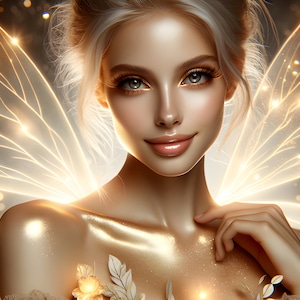 Wunderschöne Goldfee 19 - Digital Download - Feen - Fantasie - 300 dpi - Größen = Letter, A3, A4, A5, A6 - AI Kunstdruck - Druckbares Bild