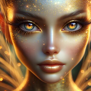 Wunderschöne Goldfee 03 - Digital Download - Feen - Fantasie - 300 dpi - Größen = Letter, A3, A4, A5, A6 - AI Kunstdruck - druckbares Bild