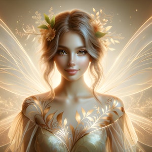 Wunderschöne Goldfee 21 - Digital Download - Feen - Fantasie - 300 dpi - Größen = Letter, A3, A4, A5, A6 - AI Kunstdruck - druckbares Bild